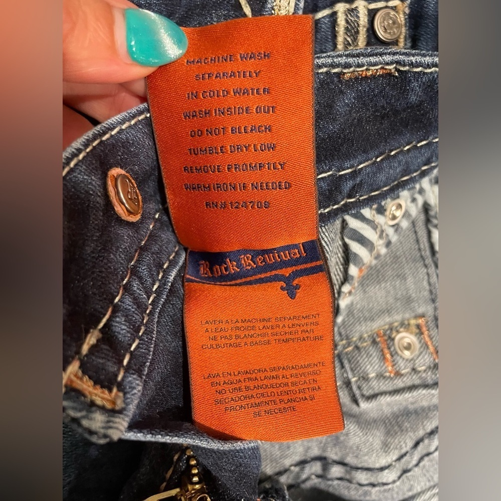 ROCK REVIVAL SHERRY BOOT Crystal Rhinestone Pocket Dark Blue Jeans EUC Size 27 - Picture 12 of 12